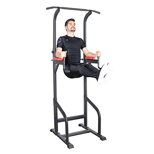 Ultrasport Power Tower Estación Multifuncional de Entrenamiento, Torre de Musculación y Fitness, Dip Station, Barra de Dominadas, Asas para Flexiones, Tamaño Regulable, Negro, 83 x 65 x 190-230 cm