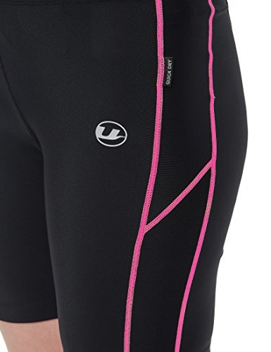 Ultrasport Quick Dry Pantalones Cortos de Correr, Mujer, Negro/Rosa Neón, L