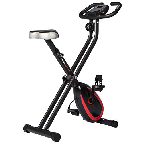 Ultrasport Unisex F-Bike, pantalla LCD, entrenador casero plegable, niveles de resistencia ajustables, con sensores de pulso de mano, entrenador de bicicleta plegable, para atletas y mayores