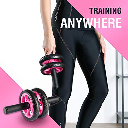 Ultrasport Wheel, Roller, AB Abdominal Aparato de Entrenamiento y Ayuda para Bajar de Peso, con Rueda Doble y Superficie de Apoyo para Las Rodillas, Unisex Adulto, Rosa, OS