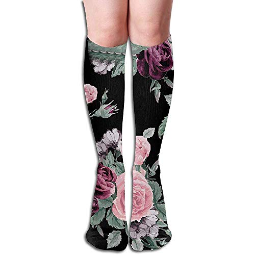 ulxjll Calcetines Flores De Color Rosa Púrpura Calcetines De Compresión Hombres Fútbol Mujeres Correr Deportes Atléticos Softbol Debajo De La Rodilla Regalo Alto Fiesta De Béisbol Inform