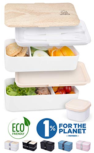 Umami® ⭐ Lunch Box Premium - 1 Recipiente 3 Cubiertos - Tupper Compartimentos Estilo Bento Box Japonés - Porta Alimentos Hermético - Sin Residuos – Microondas y Lavavajillas – Comida En Casa/Trabajo