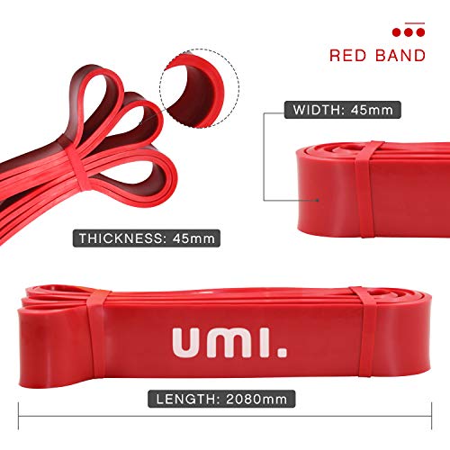 UMI. by Amazon - Banda Elástica de Resistencia Cuerda de Fuerza para Fitness, Crossfit, Pilates, Estiramientos,Dominadas (4 - Strong (Rojo))