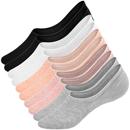 UMIPUBO 10 Pares Calcetines para Mujer Invisibles De Algodón Calcetines Cortos Elástco Con Silicona Antideslizante Anti-olor (A)