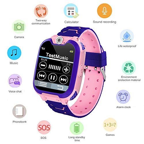 Umiwe Niños Musica Smartwatch, Impermeable Reloj Inteligente Pantalla Táctil con Llamada Socorro Chat Voz Cámara Despertador Juegos Flash Reloj de Pulsera Digital Regalos para Niño Chicas