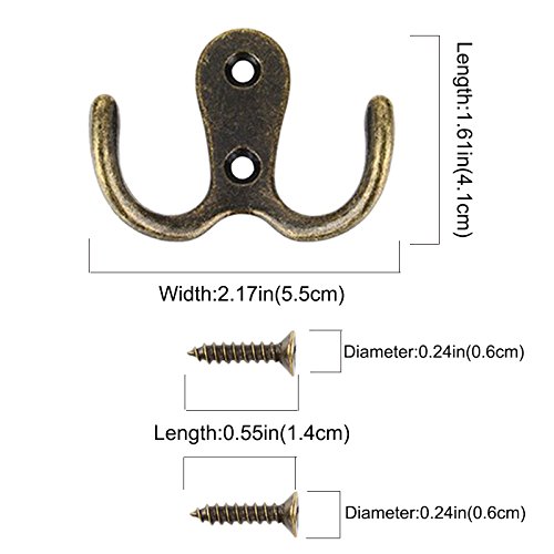 Umsole - 10 perchas con dos ganchos para ropa y 20 tornillos de níquel mate, estilo retro, marrón