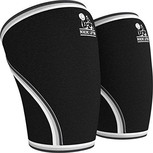 Un par de rodilleras de compresión Nordic Lifting™ para levantamiento de pesas, entrenamiento de potencia y CrossFit de neopreno de 7 mm, rodilleras para las mejores sentadillas para hombres y mujeres, negro, large