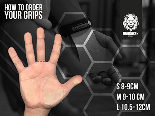 Unbroken Calleras Grips Guantes Gimnasio - Ahora con 3 Agujeros para Tus Dedos! Cuero Ejercicio Gimnasio, Street Workout y Crossfit. Agarres de Mano con Vuelsa Incluido Grips 2.0