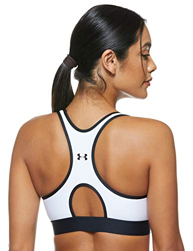 Under Armour Armour Mid Keyhole Graphic, ropa deportiva de mujer para correr, sujetador deportivo para mujer con espalda cruzada y logotipo mujer, Blanco (White/Black (100)), M