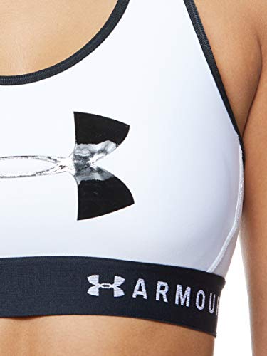 Under Armour Armour Mid Keyhole Graphic, ropa deportiva de mujer para correr, sujetador deportivo para mujer con espalda cruzada y logotipo mujer, Blanco (White/Black (100)), M