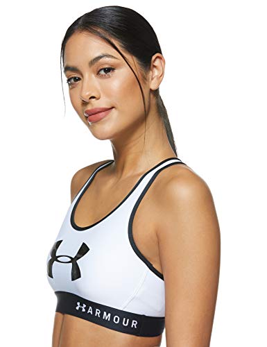 Under Armour Armour Mid Keyhole Graphic, ropa deportiva de mujer para correr, sujetador deportivo para mujer con espalda cruzada y logotipo mujer, Blanco (White/Black (100)), M