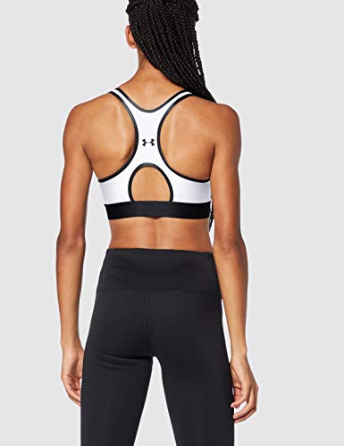 Under Armour Armour Mid Keyhole Graphic, ropa deportiva de mujer para correr, sujetador deportivo para mujer con espalda cruzada y logotipo mujer, Blanco (White/Black (100)), M