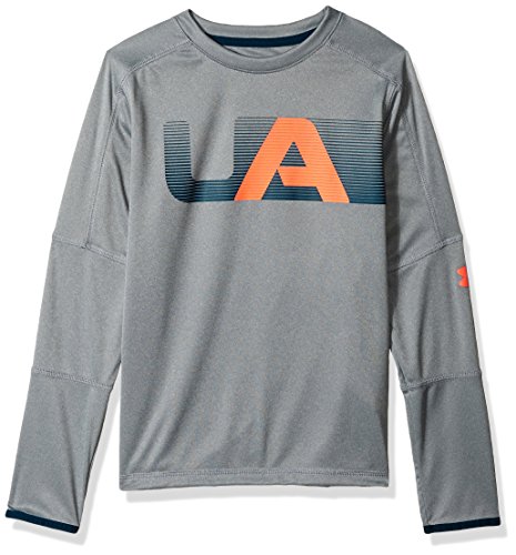 Under Armour Boys Tech Long sleeve Tee, Steel Light Heather (035)/Magma Orange, Youth X-Small