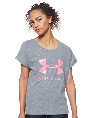 Under Armour Graphic Sportstyle Fashion SSC Camiseta, Mujer, Gris (Pitch Gray Light Heather/Mojo Pink 012), XL