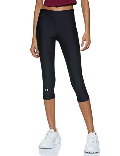 Under Armour Heatgear Armour Capri Pantalones Deportivos para Mujeres, Pantalones Transpirables, Mallas Deportivas Muy Ligeras con Corte de compresión, Black/Black/Metallic Silver (001), SM