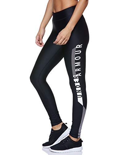 Under Armour Heatgear Armour Graphic Pantalones Deportivos para Mujeres, Pantalones Transpirables de Mujer, cómodas Mallas Deportivas de compresión, Black/White/Metallic Silver (001), MD