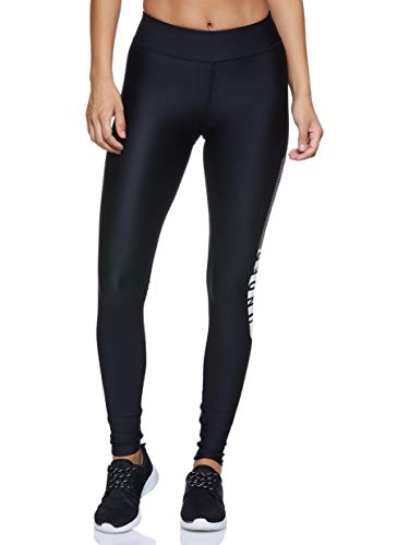 Under Armour Heatgear Armour Graphic Pantalones Deportivos para Mujeres, Pantalones Transpirables de Mujer, cómodas Mallas Deportivas de compresión, Black/White/Metallic Silver (001), MD