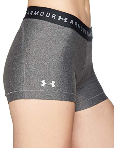 Under Armour Heatgear Armour Shorty, Mallas de Deporte de Mujer Mujer, Negro (Charcoal Light Heather/Anthracite/Metallic Silver), S