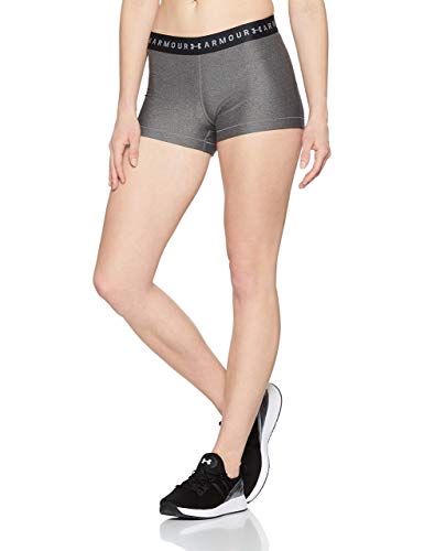 Under Armour Heatgear Armour Shorty, Mallas de Deporte de Mujer Mujer, Negro (Charcoal Light Heather/Anthracite/Metallic Silver), S