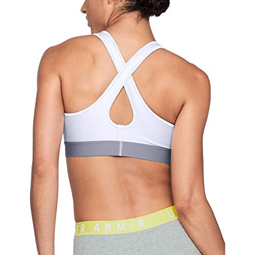 Under Armour Mid Crossback Sujetador Deportivo para Mujer, Ropa Interior Transpirable y Ajustada, cómoda Ropa Deportiva de Mujer con Tirantes Cruzados, White/Steel/White (100), XS