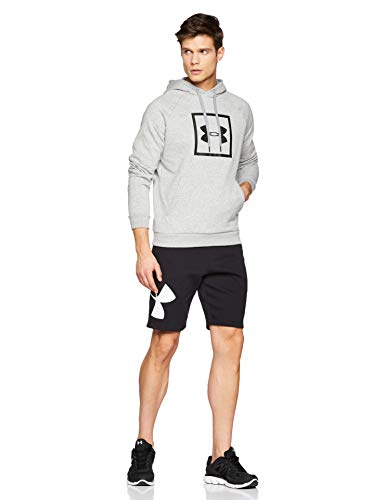 Under Armour Rival Fleece Box Logo Hoodie, Sudadera Hombre, Gris (Steel Light Heather/Black (035)), L