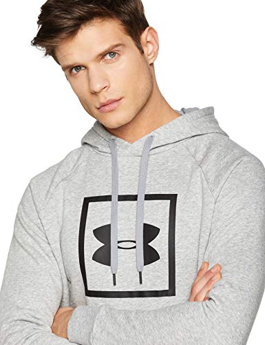 Under Armour Rival Fleece Box Logo Hoodie, Sudadera Hombre, Gris (Steel Light Heather/Black (035)), L