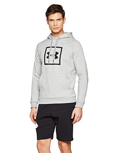 Under Armour Rival Fleece Box Logo Hoodie, Sudadera Hombre, Gris (Steel Light Heather/Black (035)), L