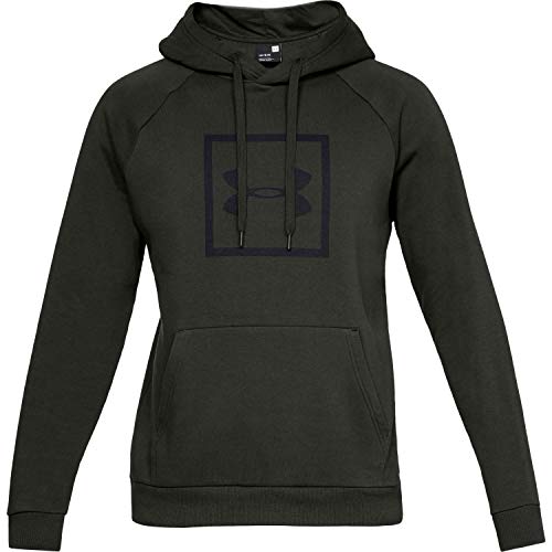 Under Armour Rival - Sudadera con capucha para correr con logotipo gráfico y capucha para hombre con bolsillo, Hombre, Sudadera cálida, 1329745-357, Artillería Verde/Negro, S