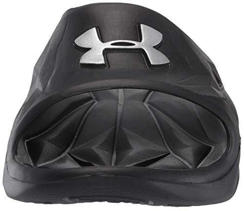 Under Armour Slides UA Locker III Chanclas de hombre, zapatos para playa de secado rápido, chanclas con correa ideales para el vestuario y la piscina, Black/Metallic Silver (001), 10