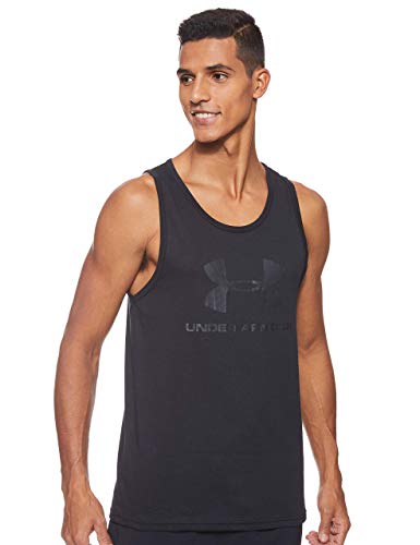 Under Armour Sportstyle Camiseta sin mangas con logotipo, ropa deportiva para hombres hecha de tejido ultrasuave, ancha camiseta de tirantes, Black/Black/Black (001), MD