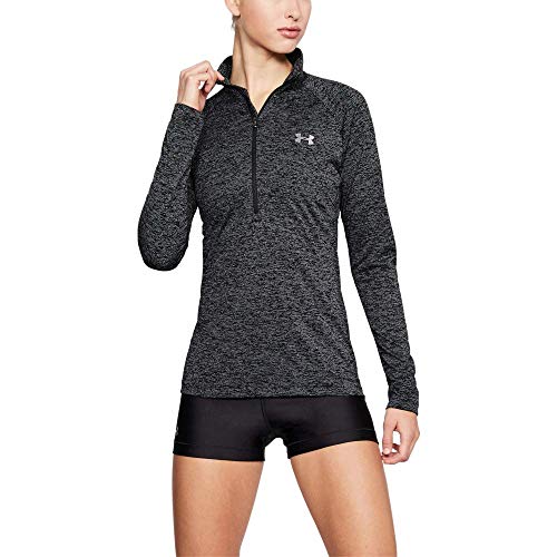 Under Armour Tech 1/2 Zip Camiseta de Manga Larga, Mujer, Negro (Black/Black/Metallic Silver 001), M