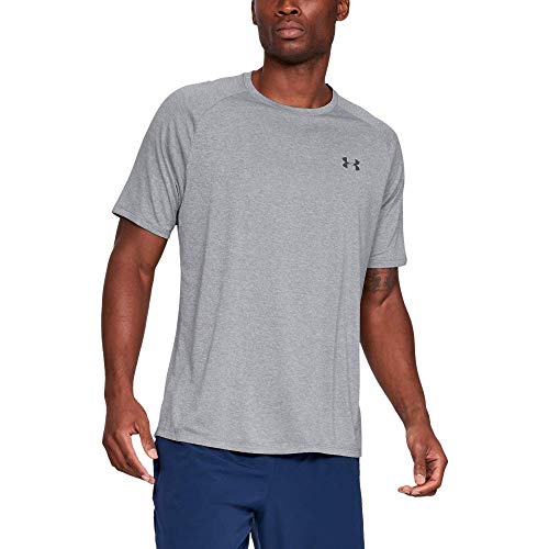 Under Armour Tech 2.0. Camiseta masculina, camiseta transpirable, ancha camiseta para gimnasio de manga corta y secado rápido, Steel Light Heather/Black (036), MD