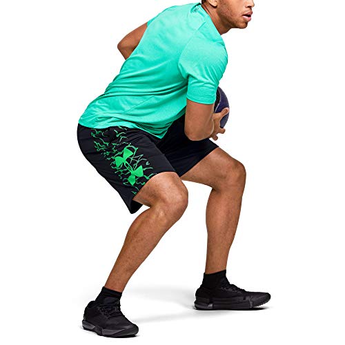 Under Armour Tech Bar Logo Workout Gym Short Pantalones Cortos, Negro (002)/Vapor Green, Medium para Hombre