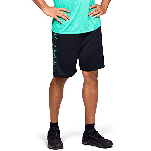 Under Armour Tech Bar Logo Workout Gym Short Pantalones Cortos, Negro (002)/Vapor Green, Medium para Hombre
