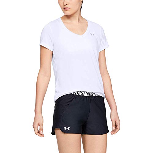 Under Armour Tech Short Sleeve V-Solid Camiseta, Mujer, Blanco (White/Metallic Silver 100), M