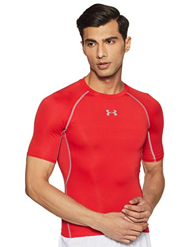 Under Armour UA Heatgear Short Sleeve Camiseta, Hombre, Rojo (Red/Steel 600), M