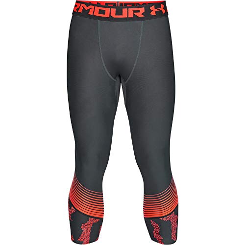 Under Armour UA HG Armour 3/4 Leg Nov2 Leggings, Hombre, Gris (Pitch Gray/Orange Glitch 012), S