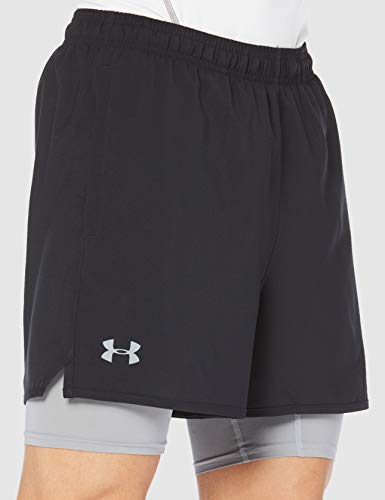 Under Armour UA Qualifier 2-In-1 Short Pantalón Corto, Negro (Black/Steel 001), XS para Hombre