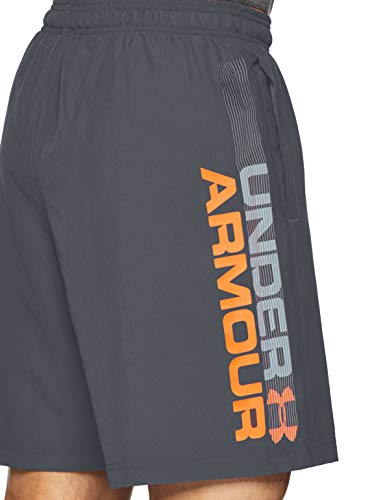 Under Armour Woven Graphic Wordmark Shorts Pantalón Corto, Hombre, Gris (Pitch Gray/Orange Glitch 012), L