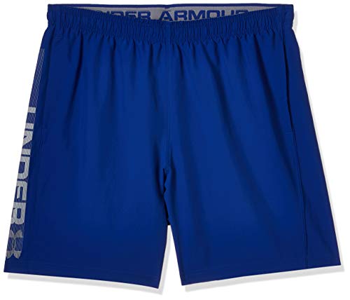 Under Armour Woven Graphic Wordmark Shorts Pantalones de hombre, pantalón corto ultraligero y transpirable, cómodo y ancho pantalón de deporte, Royal/Steel (400), LG