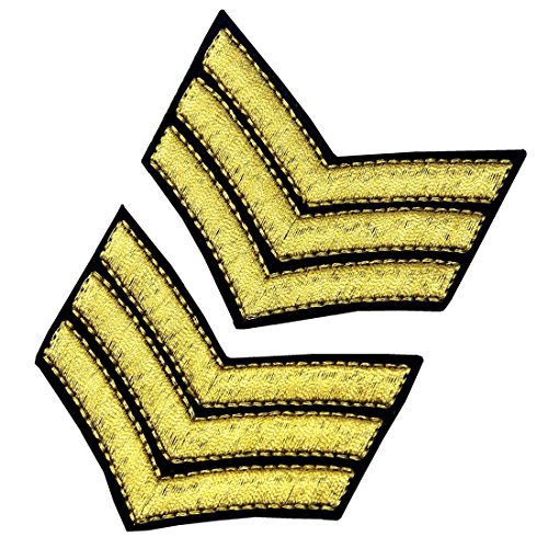 Uniforme Militar Chevrons Sargento Rayas Ejército Embroidered Arms Emblem Hierro En Coser En El Parche De Hombro, Oro, 2 Pcs