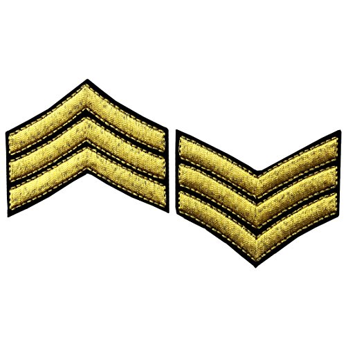 Uniforme Militar Chevrons Sargento Rayas Ejército Embroidered Arms Emblem Hierro En Coser En El Parche De Hombro, Oro, 2 Pcs