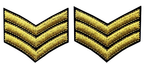 Uniforme Militar Chevrons Sargento Rayas Ejército Embroidered Arms Emblem Hierro En Coser En El Parche De Hombro, Oro, 2 Pcs