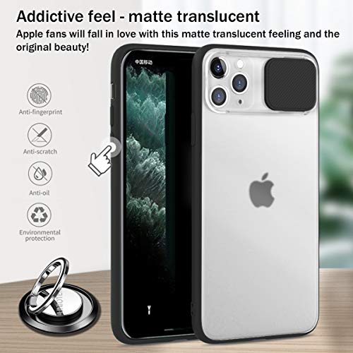 UNIOTEK Funda con Tapa Deslizable para Cámara Compatible con iPhone 11 Pro MAX Funda Protectora Antigolpe Carcasa PC y Silicona TPU con Soporte de Anillo (Soporte El Montaje De Coche Magnético) Negro