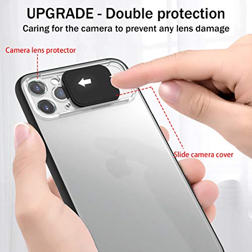 UNIOTEK Funda con Tapa Deslizable para Cámara Compatible con iPhone 11 Pro MAX Funda Protectora Antigolpe Carcasa PC y Silicona TPU con Soporte de Anillo (Soporte El Montaje De Coche Magnético) Negro