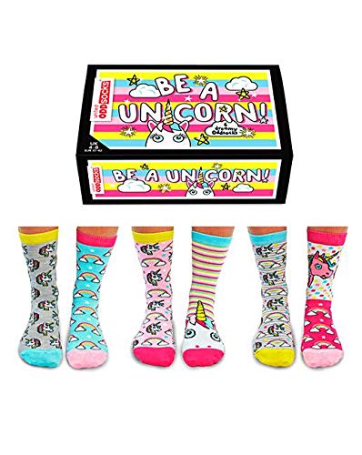 United Oddsocks De La Marca Caja De Regalo 6 x Calcetines De Unicornio Desparejados Para Mujer EU 37-42 - Be A Unicorn