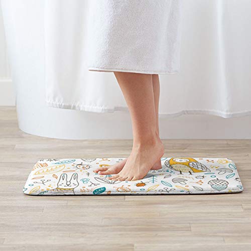 Uosliks Cute Forest Animals and Elements Seamless Pattern Home Entry Floor Mat, PVC Antideslizante Resistente al Agua