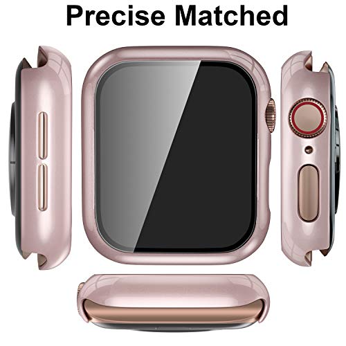 Upeak Compatible con Apple Watch Series 4/5 40mm Funda con Vidrio Templado, 2 Piezas Caja Protectora para Mujeres Hombres Compatible con iWatch 4 5, Brillante Oro Rosa/Mate Rosa