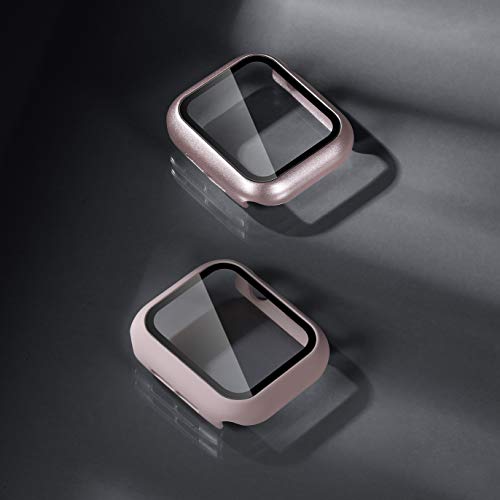 Upeak Compatible con Apple Watch Series 4/5 40mm Funda con Vidrio Templado, 2 Piezas Caja Protectora para Mujeres Hombres Compatible con iWatch 4 5, Brillante Oro Rosa/Mate Rosa