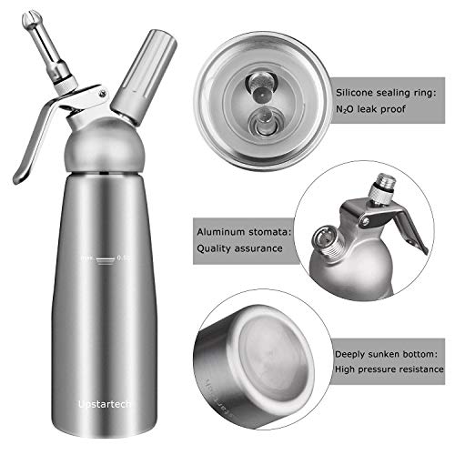 upstartech Sifón de Aluminio dispensador de Crema Batida y Mousse de sifón para Catering para Espumas y Nata 500ml by